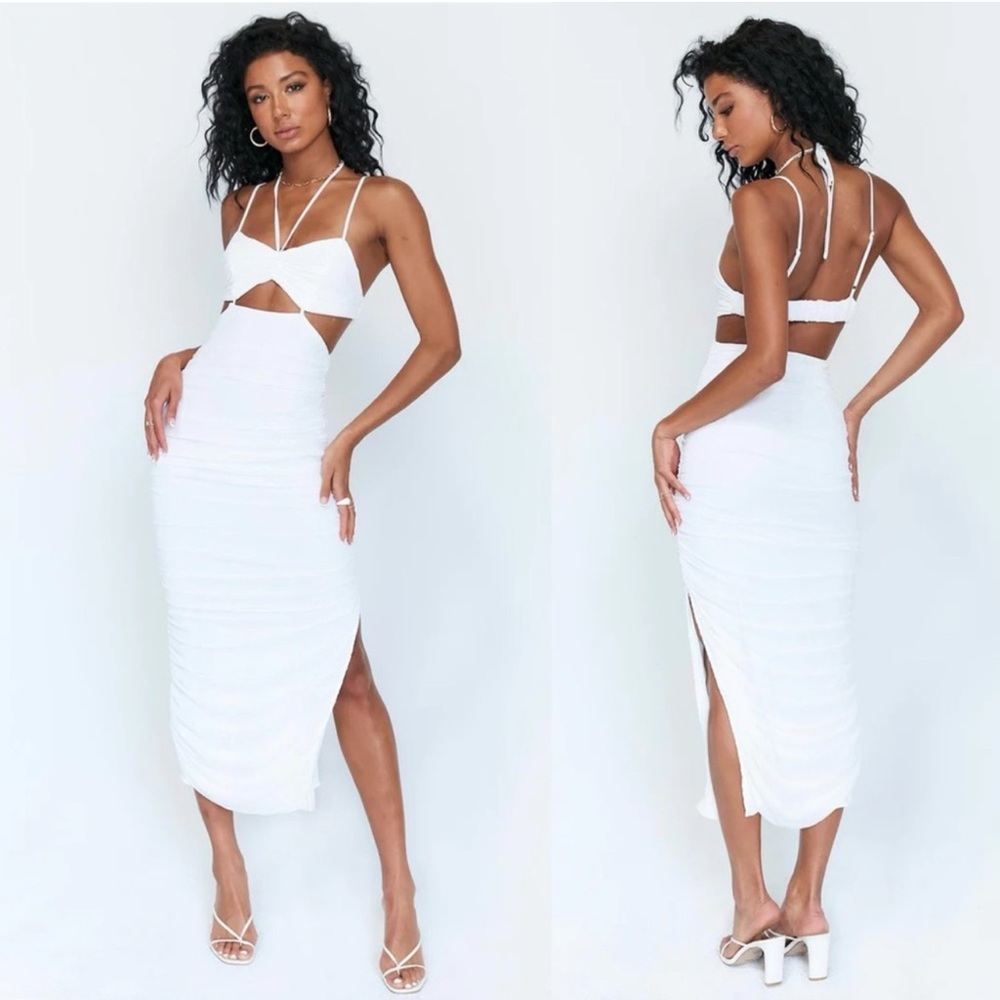 Princess Polly Alice White Ruched Cutout Ruched Midi Dress - Picture 13 of 13